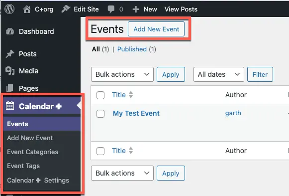 Calendar+ WordPress Events, Add New Event.